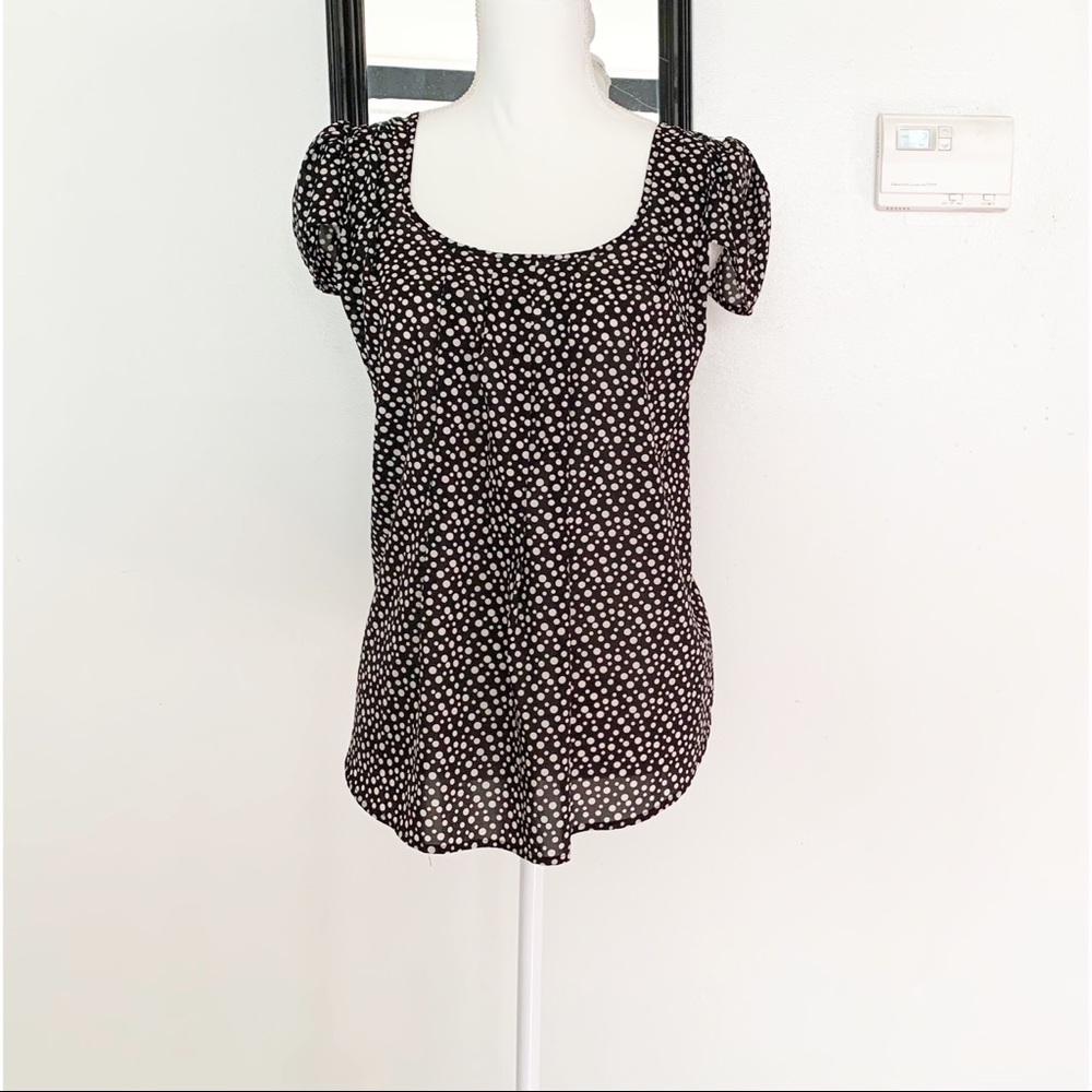 Spense Polka Dot Black White Blouse Top Size M